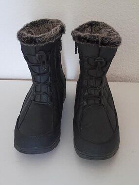 TOTES EVE WOMEN'S WINTER BOOT WATER RESISTANT BLACK QUILTED FAUR FUR SIZE 8